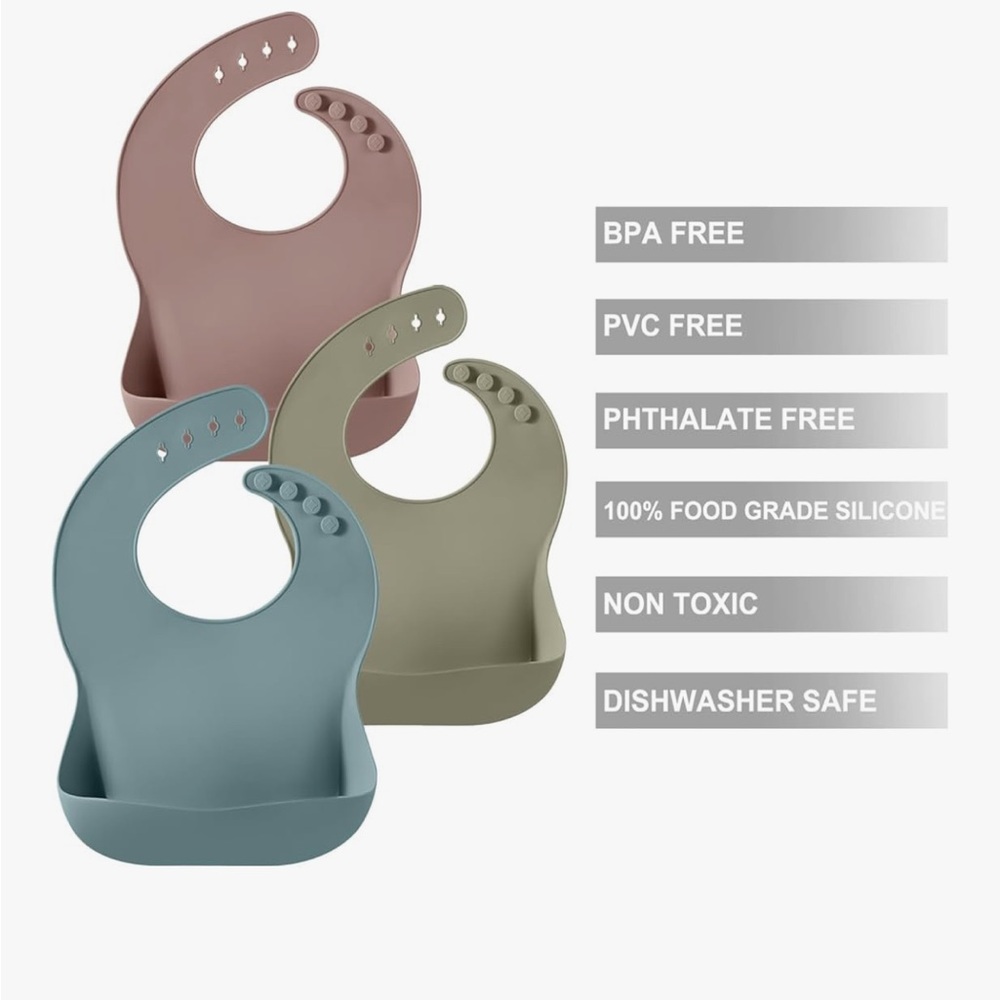 PandaEar Silicone Baby Bib Set - Blue, Green, Tan